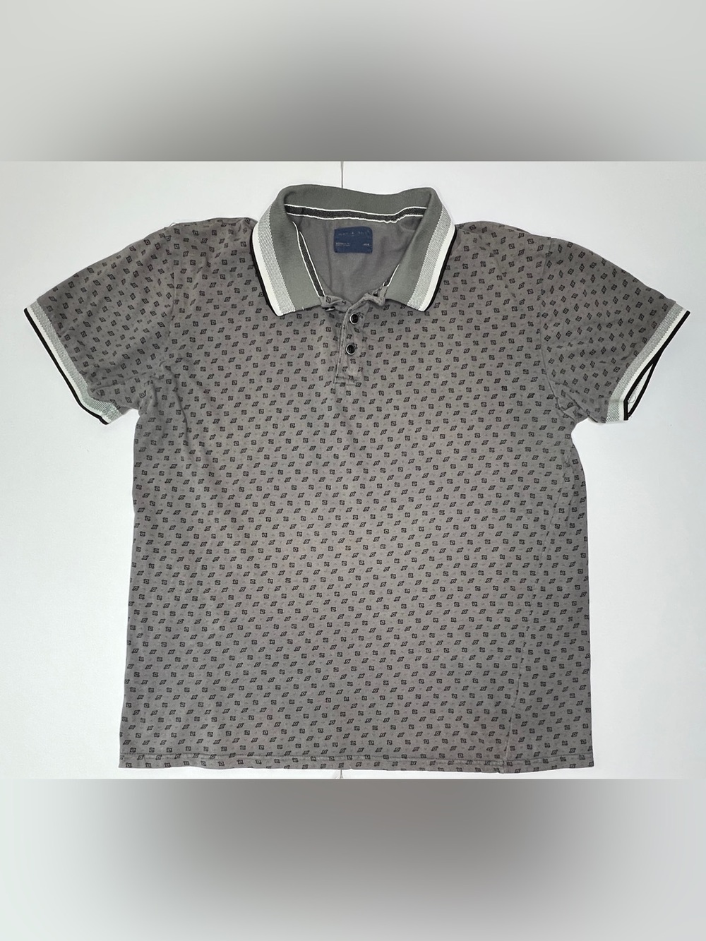 Day & Age Men's Geometric Print Polo Shirt Heather Grey Black Size Large